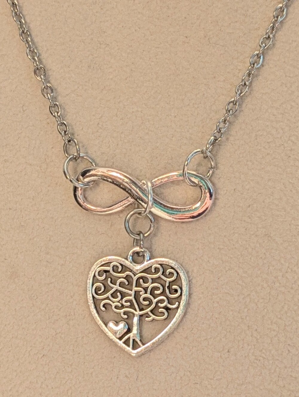 Silver Heart Tree Necklace with Infinity Accent - Women's Jewelry